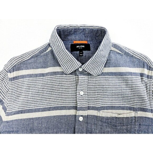 Jack Spade New York Size Medium Mens Blue White Flannel Stripe Long Sleeve Polo - Picture 10 of 10